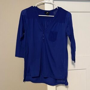 H&M Blue Buttoned Bib Collar Top